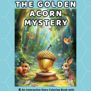 Golden Acorn Mystery coloring book cover with detective squirrel
