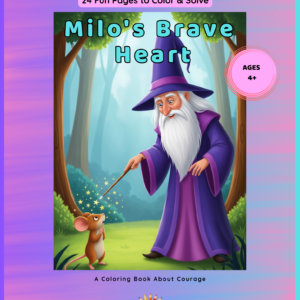 milo’s brave heart COVER PAGE – interactive coloring book for kids 4-8