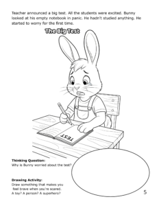 Cozy winter story coloring page with forest animals for children