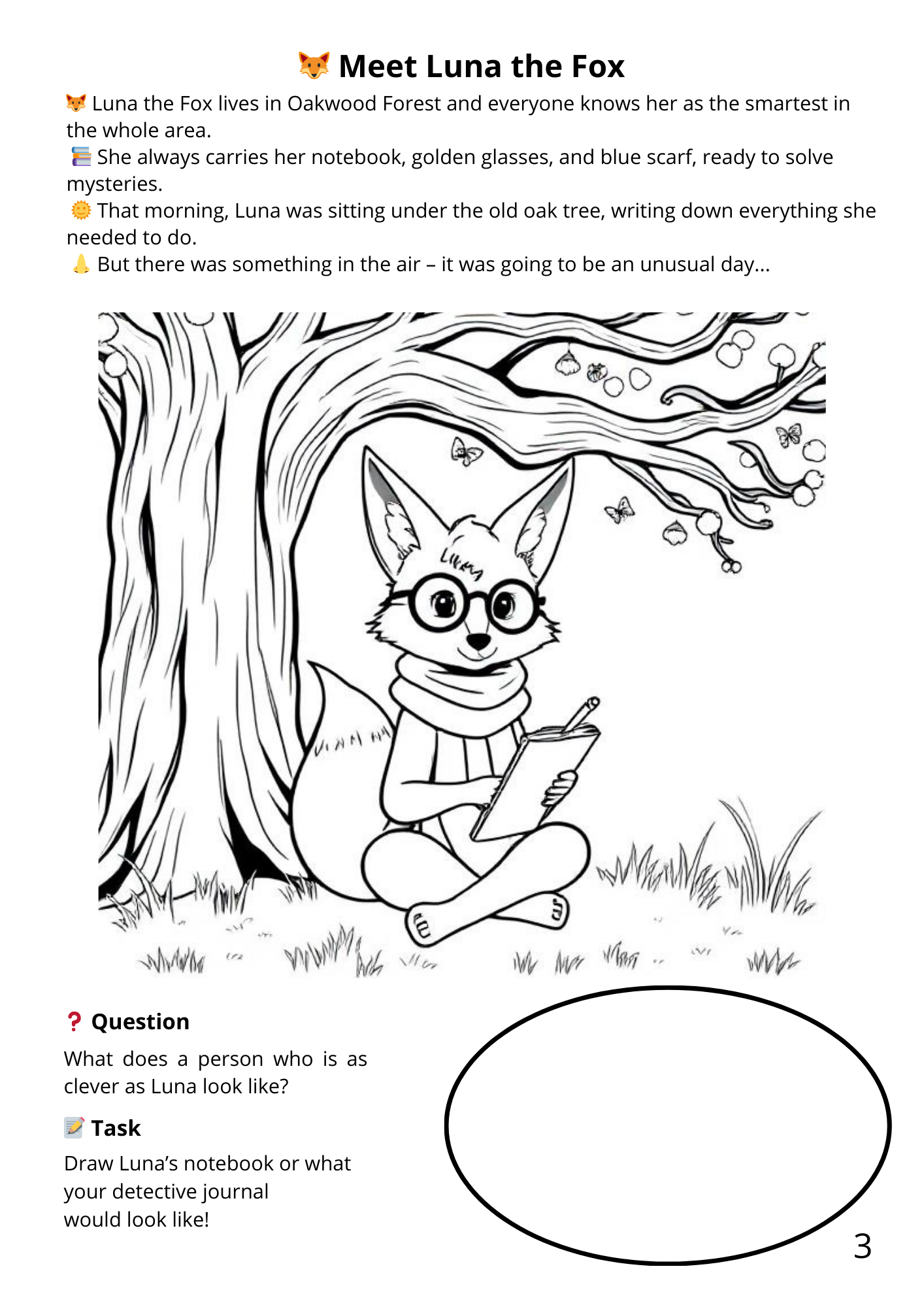 first coloring page- coloring book Luna the fox Cozy winter story coloring page with forest animals for children
