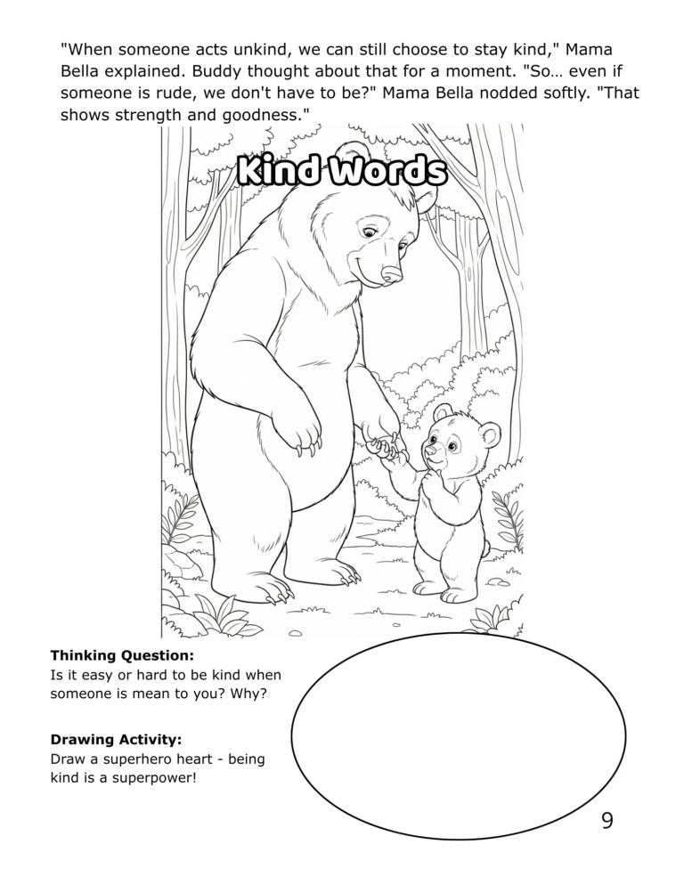 Gentle story scene showing a child character learning about feelings