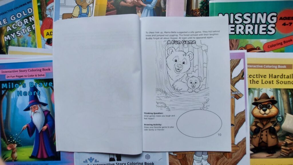 Interactive coloring page with a thinking question about kindness