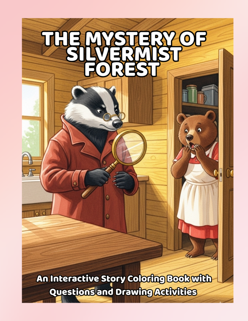 Cover page coloring book The Winter Woods Mystery – A Forest Detective Coloring Book Adventure