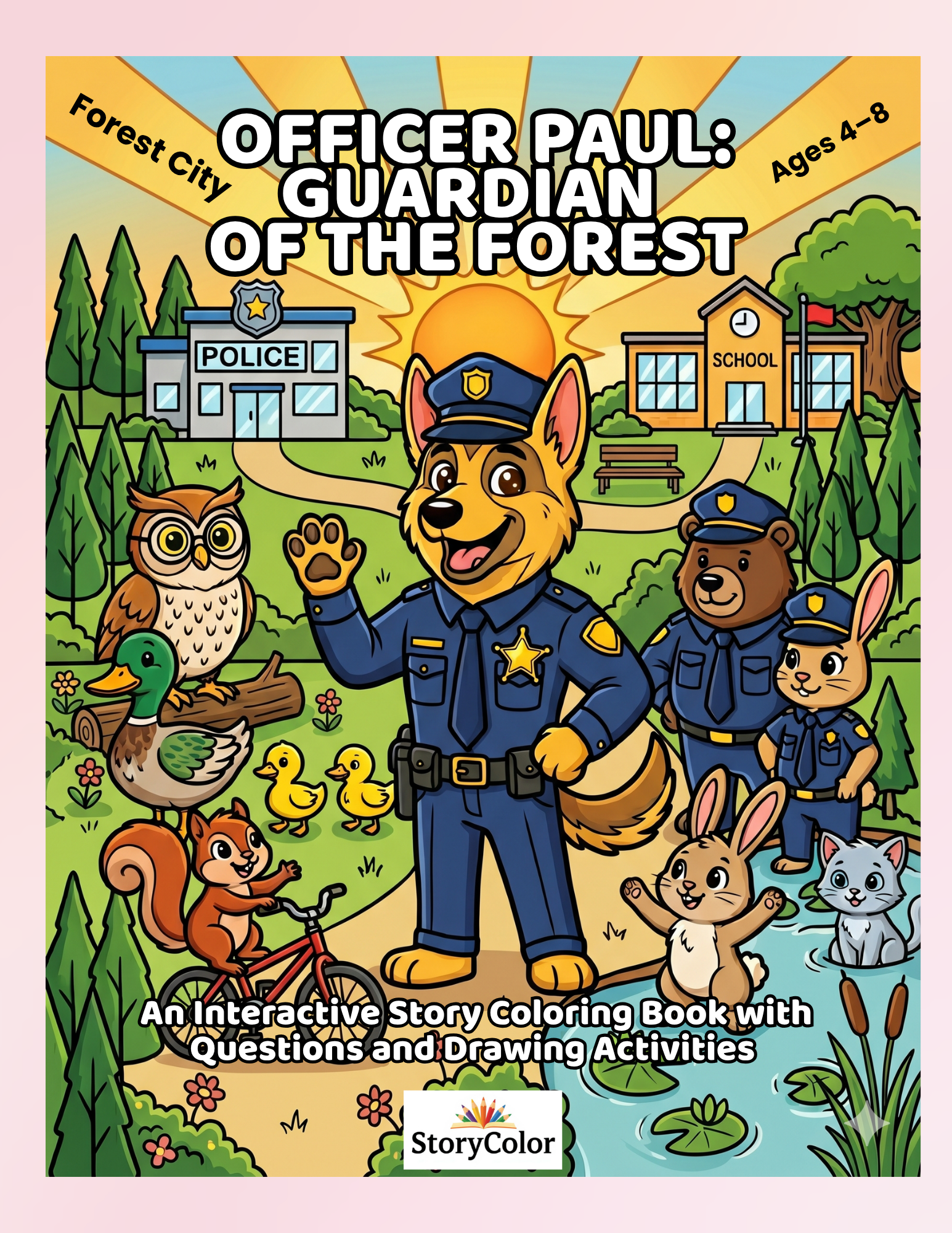 officer paul: guardian of the forest (interactive story coloring book) Officer Paul: Guardian of the Forest interactive story coloring book cover for kids ages 4-8 by StoryColor.